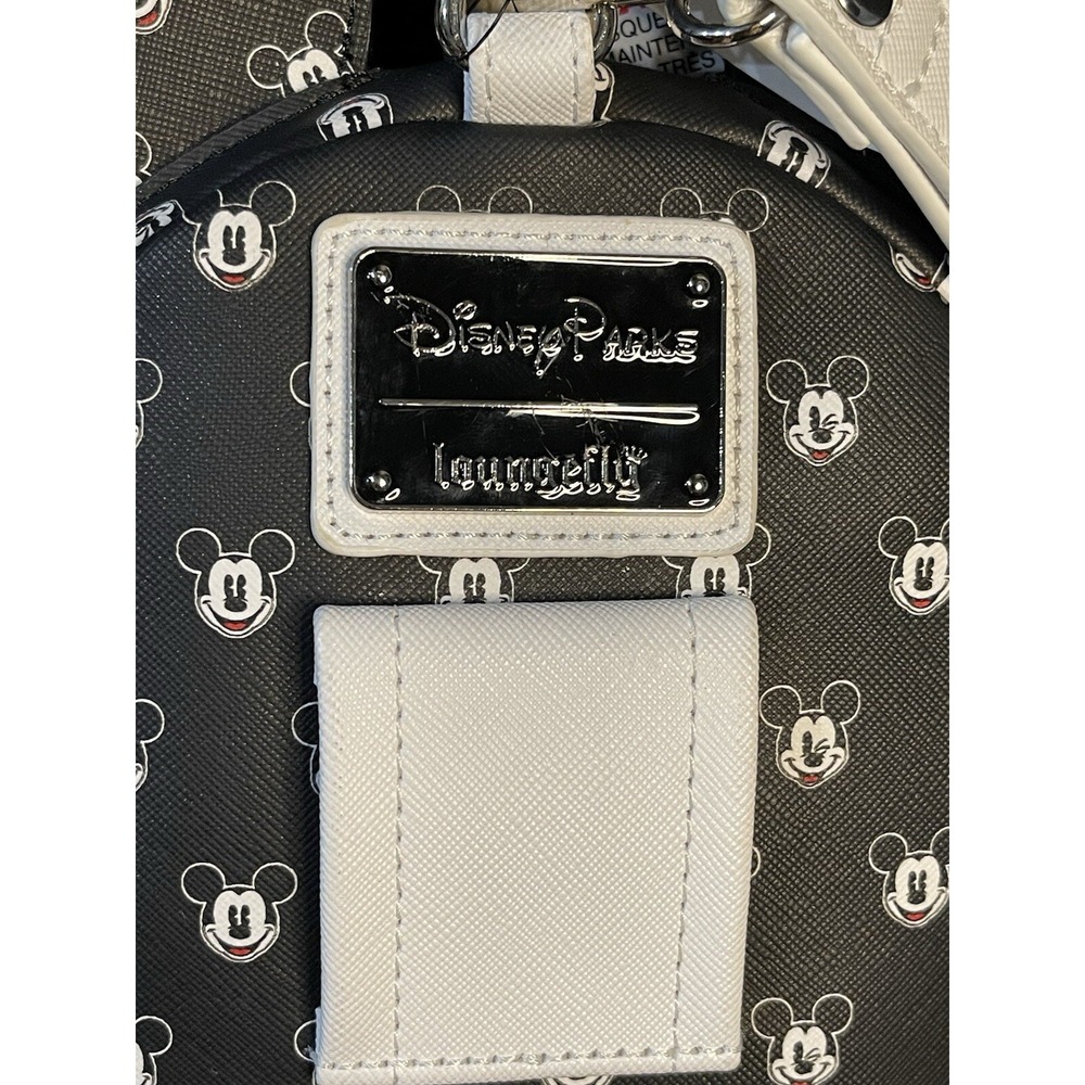 Disney Parks Loungefly Mickey Mouse Faces Mini Backpack Wristlet Black White NWT - Picture 4 of 11